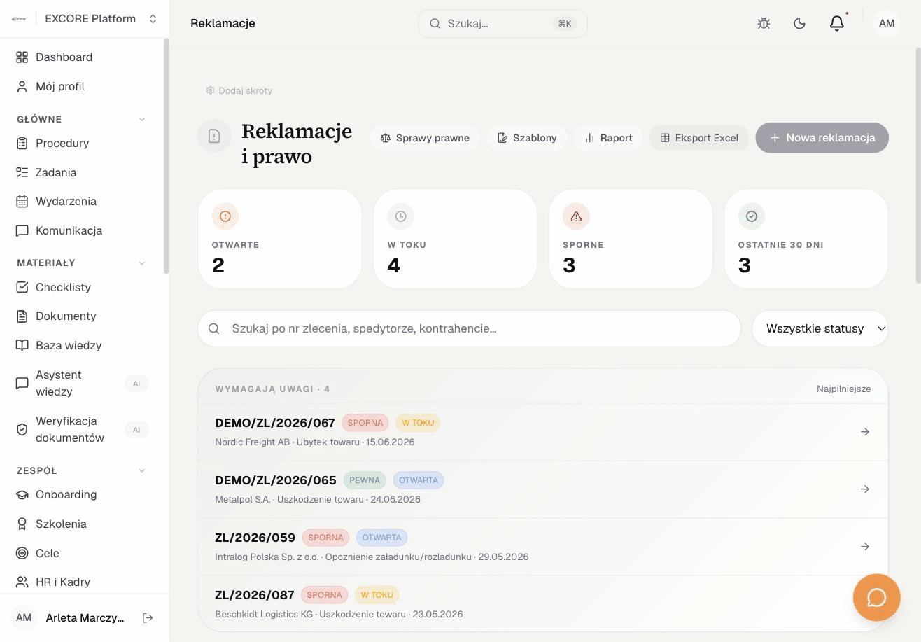 Reklamacje, workflow, terminy i auto-odczyt PDF, nagranie z produktu EXCORE